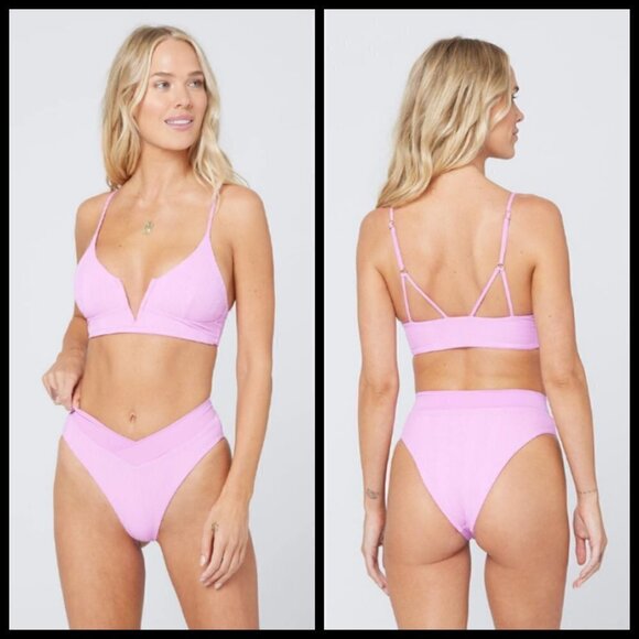 💕LSPACE💕 Ribbed Bikini Set Rosebud Pink L/XL NWT - Picture 2 of 13